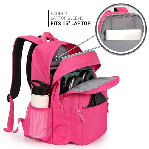ZORFIN 26L Backpack for College, and Travel: Water Resistant Bookbag - Hotpink - Thumbnail 4