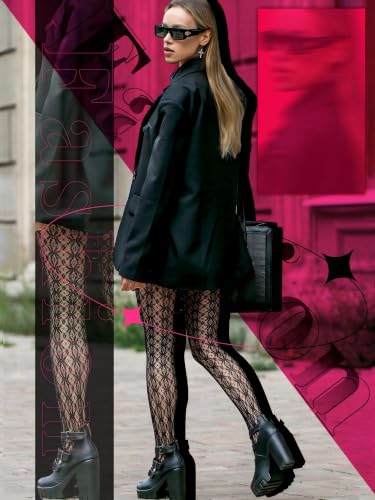 Image of Bencailor 3 Pairs Halloween Women Fishnet Stocking Tight Legging Black Stockings Small Hole Pattern High Pantyhose Waist Lace