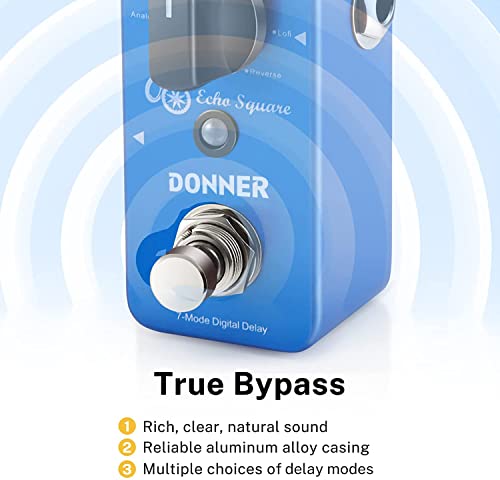Image of Donner Digital Delay Pedal, Echo Square Delay Guitar Pedal, 7 Effects Digital Analog Tape Mod Sweep Lofi Reverse for Electric Guitar and Bass True Bypass