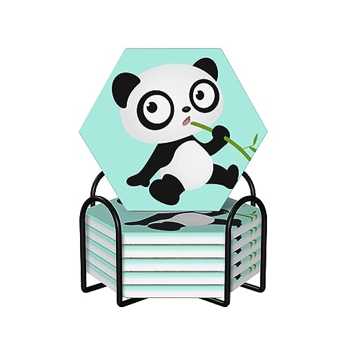 Dessous de verre panda en céramique absorbante avec support pour bureau
