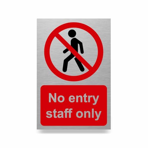 Viro Display No Entry Staff Only Slimline Aluminium Sign - 100 x 150mm - Durable Rigid Aluminium - Self-Adhesive Tape