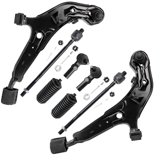 Image of Detroit Axle - 8pc Front End Kit for 1995-1999 Nissan Maxima 1996-1999 INFINITI I30, 2 Lower Control Arms with Ball Joint 4 Outer Inner Tie Rods 2 Boots 1997 1998 Replacement