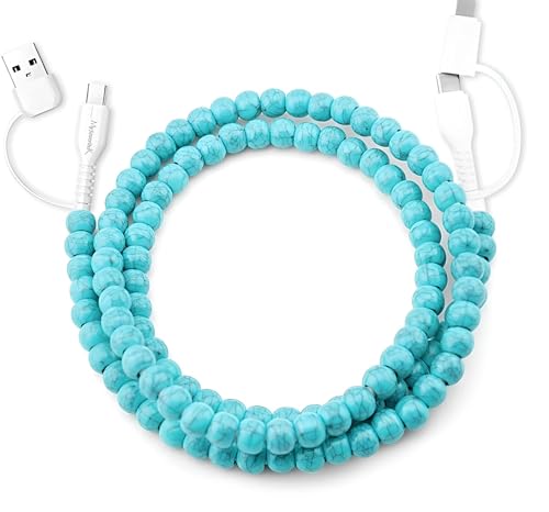 Image of Stylish Beaded Phone Charger Cable Colors USB Charging Cord for Smartphones (4-1, Turquoise, 3.3ft)
