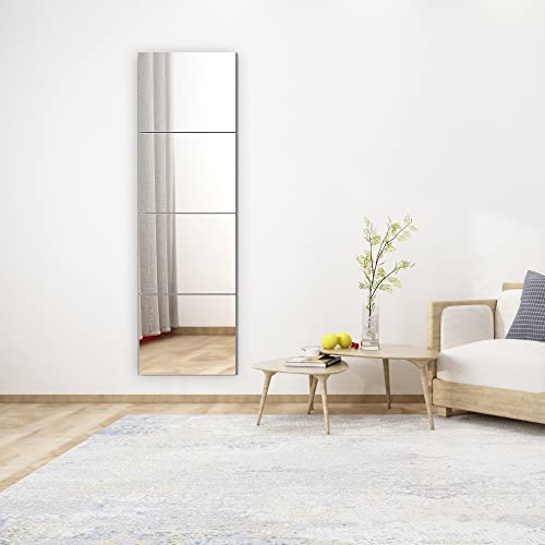 Full Length Wall Mirror Tiles,Glassless Mirror For Kids,Acrylic Extra Thick 1/8",40"X10" 4Pcs 10"X10",Shatterproof Frameless Mirror Wall Stickers.apply Bedroom,Living Room,Door #TOP7