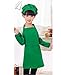 Egurs Set de Delantales para niños Delantal Ajustable con Bolsillos + Gorro de Cocinero + Manga para Pintar Galería de Arte para Hornear Jardín de Infantes Verde M