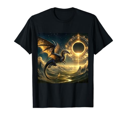 Dragon et éclipse rétro forêt de pin vintage T-Shirt