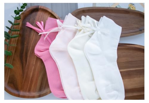 Image of Women's Bow Crew Socks - Cotton Sweet Lolita Dress Breathable Soft Girls' Socks - 3 Pairs