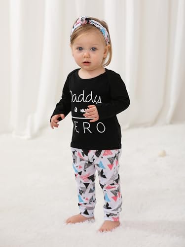 Derouetkia Baby Girls 3Pcs Outfit Set Letters T-Shirt Tops Pants with Headband3