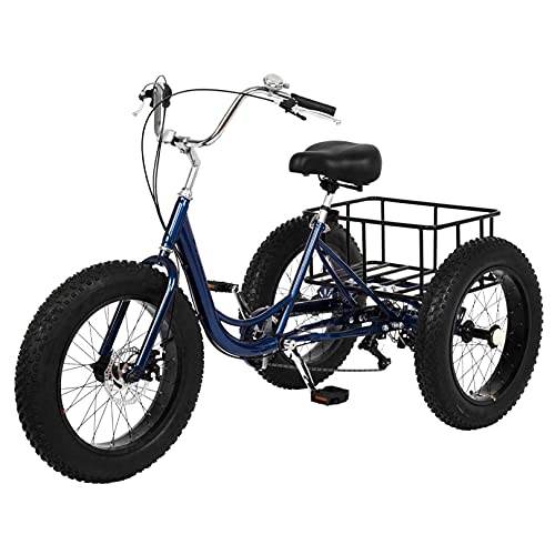Adult Tricycles for Men and Women:Fat Tire Three Wheel Bikes 7 Speed 20 Inch Three-Wheeled Bicycles Beach Retro Bicycle Road Snow Bike Cruise Trike with Shopping Basket for Seniors Gifts (A)