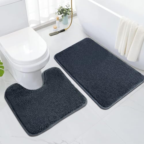 Rururug 2-Piece Bathroom Rug Set, Soft Microfibre Bathroom Mat and Toilet Rug with Cut-Out, Non-Slip Bath Mat, Washable, Grey, 50 x 80 cm + 50 x 40 cm - Cosy Home Interiors Rururug 2-Piece Bathroom Rug Set, Soft Microfibre Bathroom Mat and Toilet Rug with Cut-Out, Non-Slip Bath Mat, Washable, Grey, 50 x 80 cm + 50 x 40 cm - Image 2