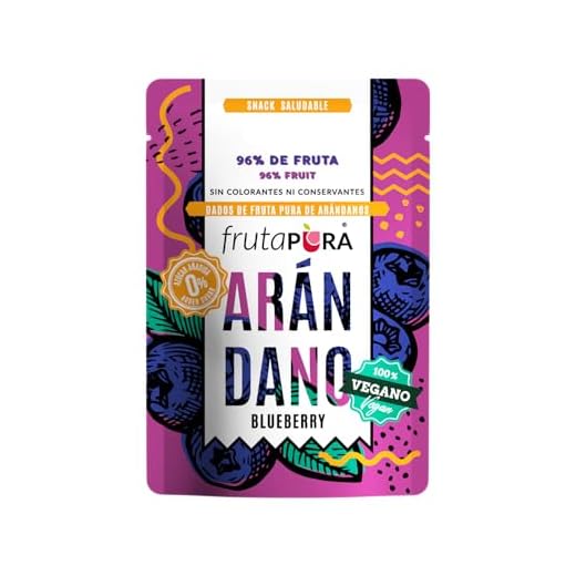 FRUTA PURA - Snacks de Arándanos Saludable 96% - Sin gluten - Sin Lactosa - Sin Conservantes - Sin colorantes - Sin azúcares añadidos - Vegano - Cada bolsa equivale a 200gr de fruta - Pack x1