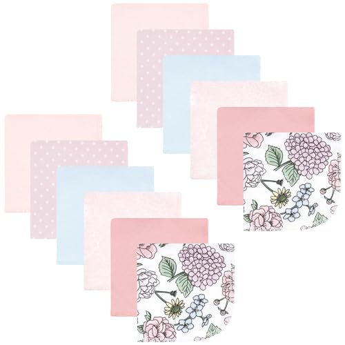 Image of Hudson Baby Unisex Baby Flannel Cotton Poly Washcloths, Vintage Blossom 12 Pack, One Size