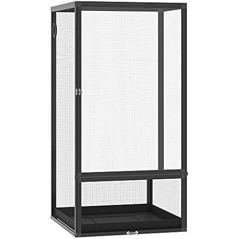 PawHut Terrarium aus Aluminium für Reptilien Amphibien Spinnentiere Reptilienzuchtbox Mesh-Terrarium Schwarz 60 x 60 x 120 cm Cover