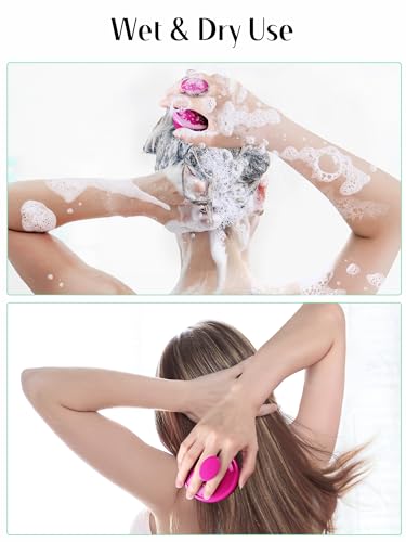 Image of HEETA Scalp Massager Hair Growth, Soft Silicone Scalp Scrubber Shampoo Brush for Exfoliation, Dandruff Removal Head Massage Stress Relax, Wet & Dry Use for Thick Thin Curly Hair Care, Hot Pink