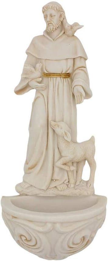 Corbase Religious Resin St. Francis with Doves Holy Water Font, 6 3/4 Inch
