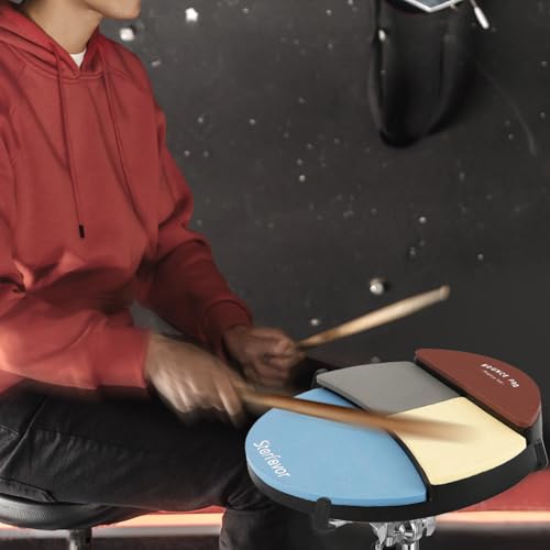 Starfavor Drum Practice Pad, 4 Surfaces Practice Drum Pad, Silent Practice Pad for Drumming with Different Playing Surface, Comes with Extra 2 Pairs 5A Drum Sticks