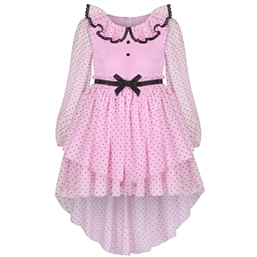 Sunny Fashion Girls Dress Pink Polka Dot Lace Ruffle Velvet