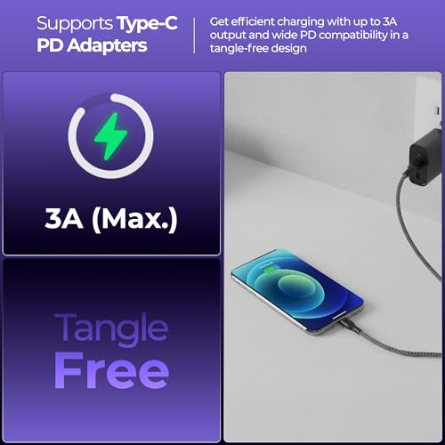 Zebronics Type-C to Lightning Fast Charging Cable, 27W PD Rapid Charging, Charge & Sync Support, Braided Tangle-Free Design, 1.5 Meter Length, Compatible with Type-C PD Adapters (TL300, Black+White) - Image 4