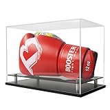 Boxing Glove Display Case,Self-Assembly Acrylic Display case for Full Size Boxing Glove,Baseball Glove Display Case Holder Showcase.Baseball Mitt Ball Football,Clear Case Black Base Riser Stand