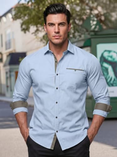 Image of Men's Cotton Blend Shirt with Solid Long Sleeves Spread Coller Neck Regular Fit Single Chest Pocket and Standard Length | Cotton Casual Shirt for Man