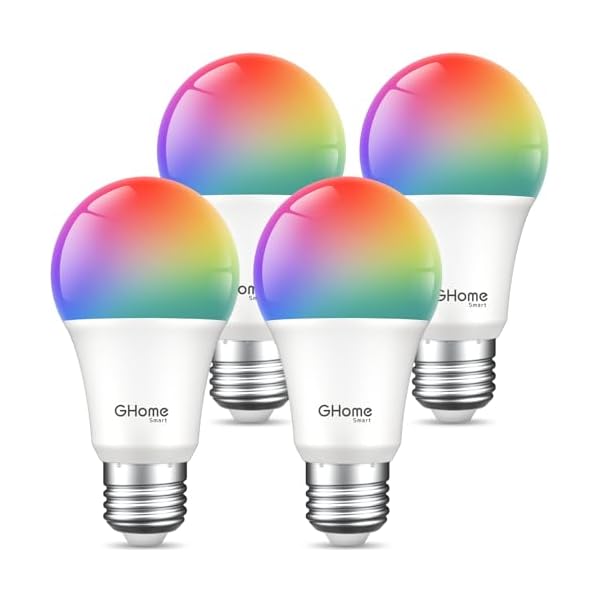 Ghome Smart Light Bulbs, A19 E26 Color Changing Led Bulb Works with Alexa, Google Home, App & Voice Control, 2.4Ghz WiFi Only, 800 Lumens, Dimmable RGB Warm White 2700K Smart Home Lighting, 4 Pack