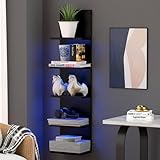 5 Tier Wall Shelf with RGB Light, Modern Wall Mount Lack Shelf, Vertical Column Shelf Floating Storage Home Decor Organizer Tall Tower Design Utility Shelf, Black
