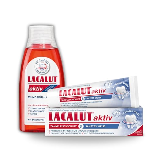 LACALUT AKTIV Zahnfleischschutz & Sanftes Weiss Zahncreme 75ml + LACALUT AKTIV Mundspül-Lösung 300ml – Zahnpasta & Mundspülung für Zahnfleischschutz und frischen Atem LACALUT AKTIV Zahnfleischschutz & Sanftes Weiss Zahncreme 75ml + LACALUT AKTIV Mundspül-Lösung 300ml – Zahnpasta & Mundspülung für Zahnfleischschutz und frischen Atem