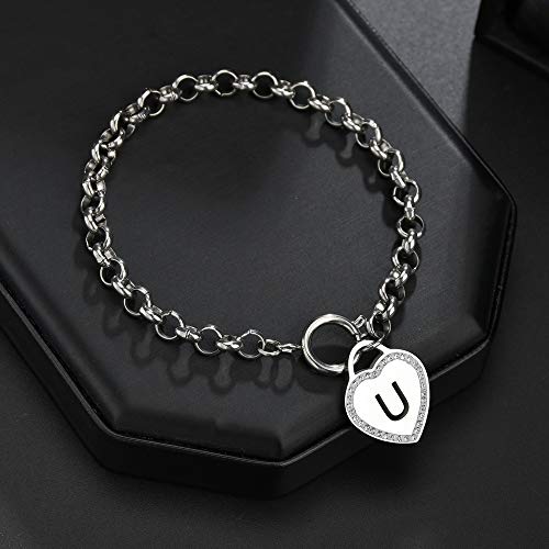 Image of CaleesLLC Letter A to Z Initial Charm Bracelet Adjustable Stainless Steel Anklet Personalized Wrist Link for Women