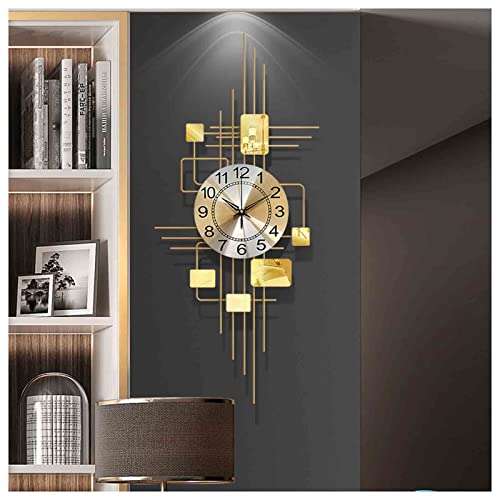 Horloge murale dorée 3D géante en fer forgé silencieuse de 38x86 cm