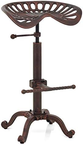 Diwhy Rustic Industrial Farmhouse Tractor Seat Adjustable Bar Stool Industrial bar Chair (Copper, Cast Iron)