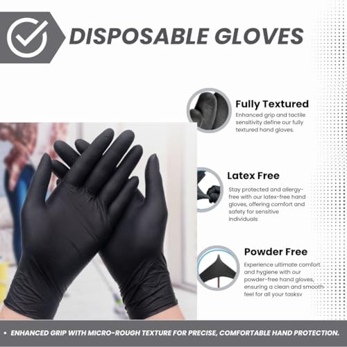 Shamrock Luvas Descartáveis Pretas De Nitrilo - 6 Mil, Sem Látex, Sem Pó, Luva De Borracha, Uso Não