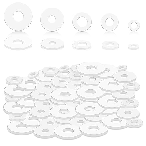 120 Pcs Rubber Washer Kit, 12/18/20/25/30mm Rubber Flat Washer Heavy Duty Rubber Washers for Bolts, Rubber Grommets Bolts for Screws Household Plumbing Appliances Faucets Glass Shower Door(White)