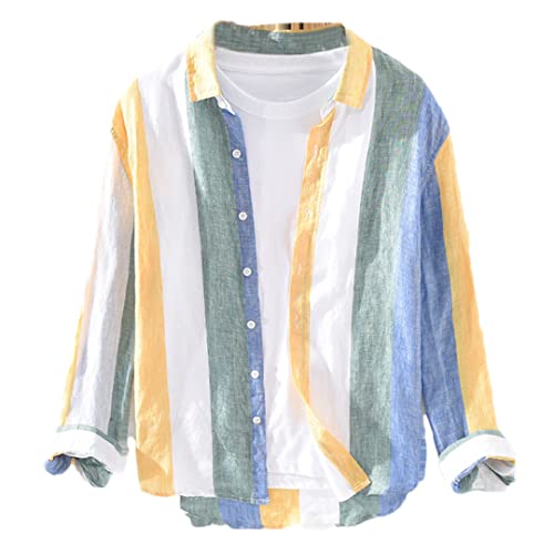 Chemise rayée en lin homme respirante contre la chaleur XL