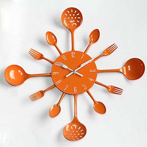 Wall Clock, Timelike 16" Metal Kitchen Cutlery Utensil Spoon Fork Wall Clock Creative Modern Home Decor Antique Style Wall Watch (Orange) #TOP3