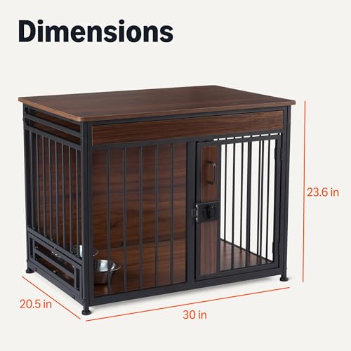 Amazon Basics Furniture Style Dog Crate, Sturdy Wooden Pet Kennel, End Table with Space for Pet, Two Bowls Included, 30" x 20.4" x 23.6", Walnut by Amazon Basics - Image 5