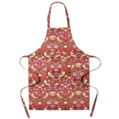 William Morris Red Strawberry Thief Apron In Cotton