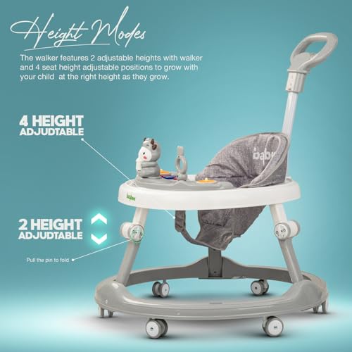Image of Baybee Moono Round Baby Walker for Kids with Push Handle, 4-Level Height Adjustment, Musical Toy Bar | Activity Walker for Babies 6-18 Months (Grey)