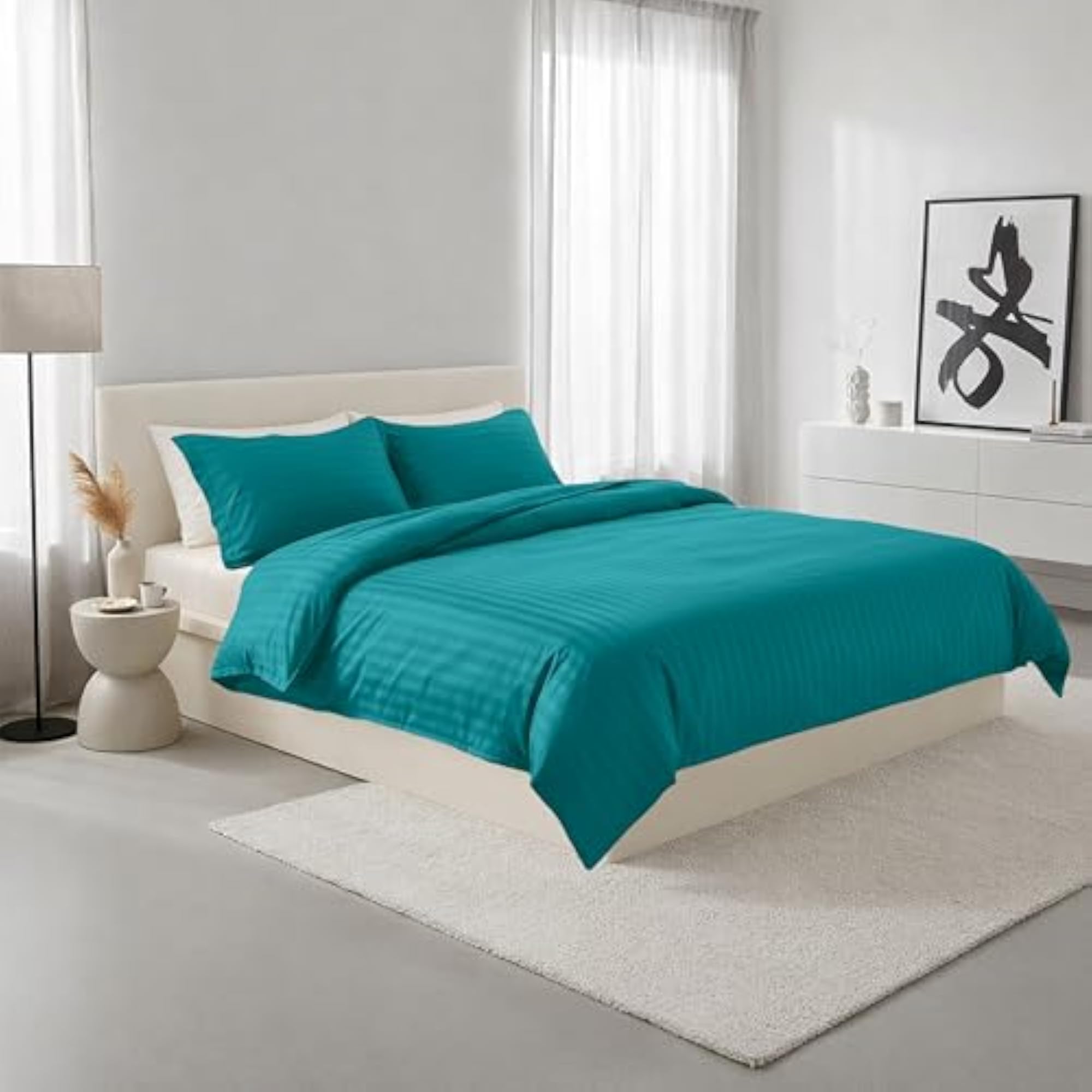 1500 Thread Count Egyptian Quality Stripe Duvet Cover Set, Turquoise