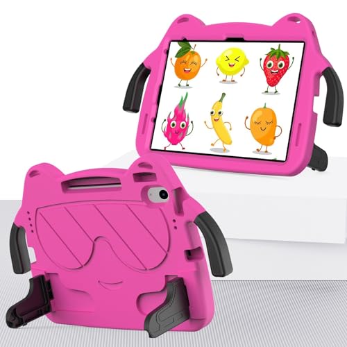 Étui iPad 2025 enfant léger et résistant coque rose avec sangle