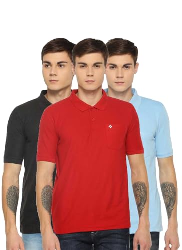 Image of Dollar Men's Pack of 1 Solid Cotton Blend Polo Neck T-Shirt