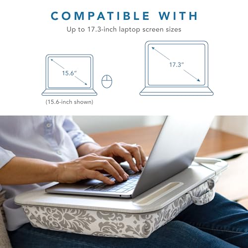 LAPGEAR XL Designer Lap Desk with Phone Holder and Device Ledge - Gray Damask - Fits up to 17.3 Inch Laptops - Style No. 45524 - Thumbnail 2