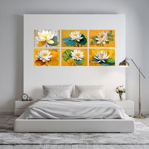 Image of SiddArtify Lotus Flower Wall Art Poster Print Set - Botanical Floral Prints for Living Room Bedroom Office Decor - 8x12 Sticker Pack of 6