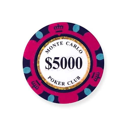 50 pcs Monte Carlo Poker Club 3-Tone Clay Composite 14 Gram Heavy Poker Chips by MRC (Pink $5000)