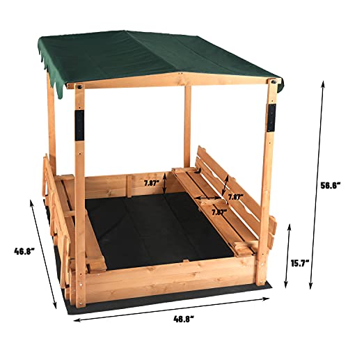 Lynslim Wooden Covered Sandboxes For Kids Outdoor - 47"X47" Large Sandbox With Adjustable Height Canopy And 2 Foldable Bench Seats For Backyard Home Garden Beach (Brown) #TOP4