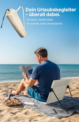 Menz Strandstuhl 2er Set – Strandmatte mit Rückenlehne, Bodenstuhl tragbar, Strandliege klappbar leicht, Strandmatte faltbar mit Tasche, für Camping Picknick, Beige