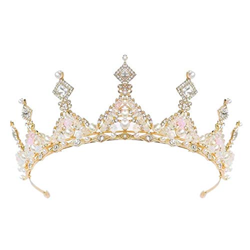 TOCESS Gold Tiara Queen Princess Crown for Women and Girls Pearl Tiara Wedding Crown for Bridal Wedding Prom Costume Festival Party
