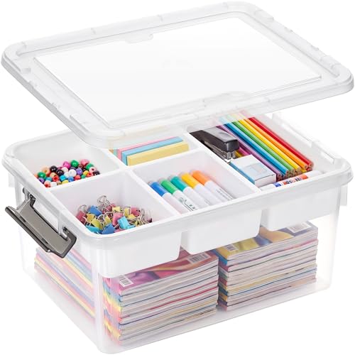 16L Aufbewahrungsboxen für Klemmbausteinen mit Deckel Multifunktionale Kisten mit Abnehmbarem Tablett Stabile Plastikbox Bastelaufbewahrungs box für Organisation von Werkzeug Handwerk Wollgarn