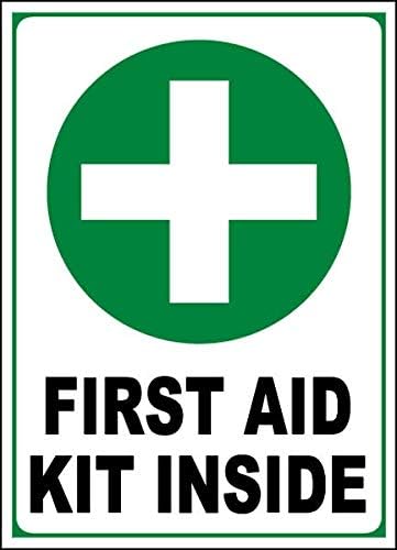 Traffic & Warehouse Signs - First Aid Kit Inside Sign 12 x 8 Aluminum Sign Street Weather Approved Sign 0.04 Thickness - 5 Pack