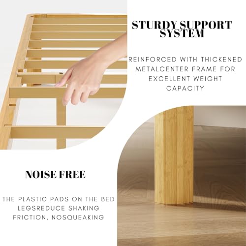 Image of 12 Inch Twin XL Wood Platform Bed,Mid-Century Wood Bed Frame Twin XL Size, No Box Spring Needed, Natural Finish, Easy Assembly