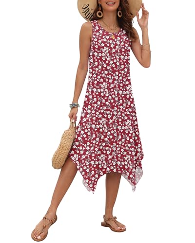 Image of AUSELILY Women's Summer Dresses Casual Sleeveless Midi Tank Beach Dress | Women's Asymmetrical Hem Sundress with Side Pockets, Great for Beach, Vacation & Daily Wear